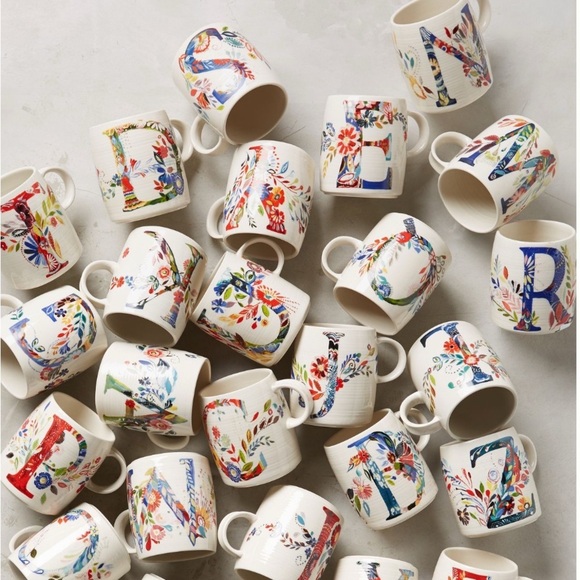 Anthropologie Starla M Halfmann Monogram Letter H Petal Palette Coffee Tea Mug - Picture 7 of 8